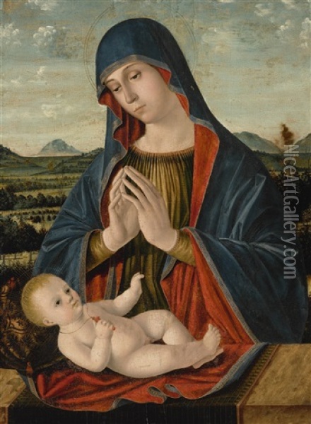 Madonna Adoring The Child Oil Painting - Antonio de Saliba