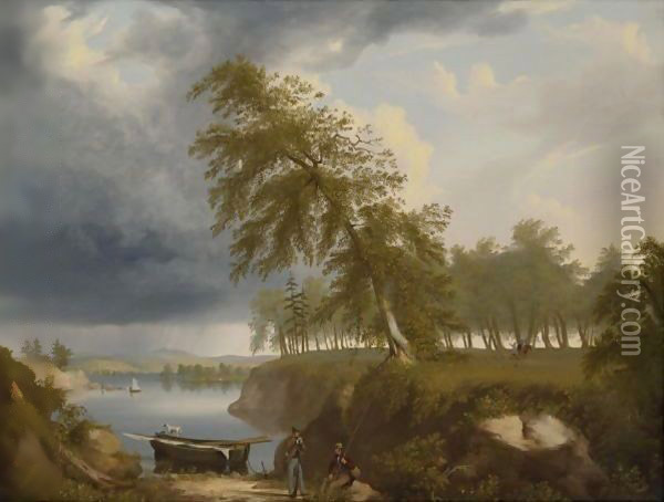 Landscape With Fisherman Oil Painting - Thomas Hewes Hinckley