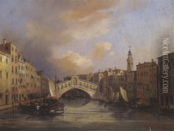 Blick Auf Die Rialto Brucke In Venedig Oil Painting - Carlo Grubacs
