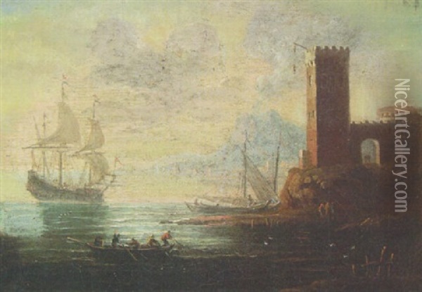 Mediterranean Port With Dutch Men-o'-war And Other Shipping At Anchor Oil Painting - Orazio Grevenbroeck