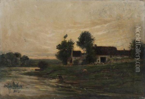 Paysage Anime Sur Les Bord De L'oise Oil Painting - Charles-Francois Daubigny