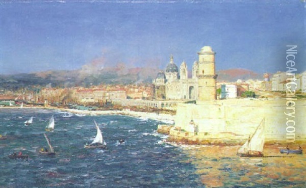 Les Abords Du Port De Marseille Oil Painting - Jean Baptiste Olive