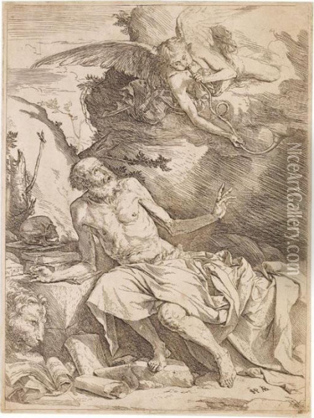 Der Heilige Hieronymus Vernimmt Die Klange Des Jungstengerichts Oil Painting - Jusepe de Ribera