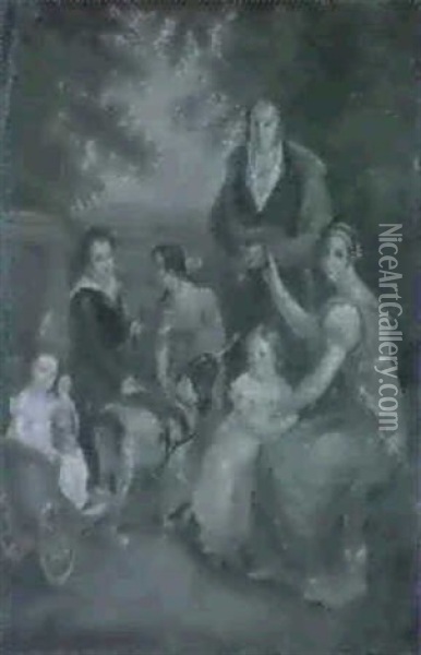 Portrait D'une Famille Dans Un Parc Oil Painting - Robert Jacques Francois Faust Lefevre