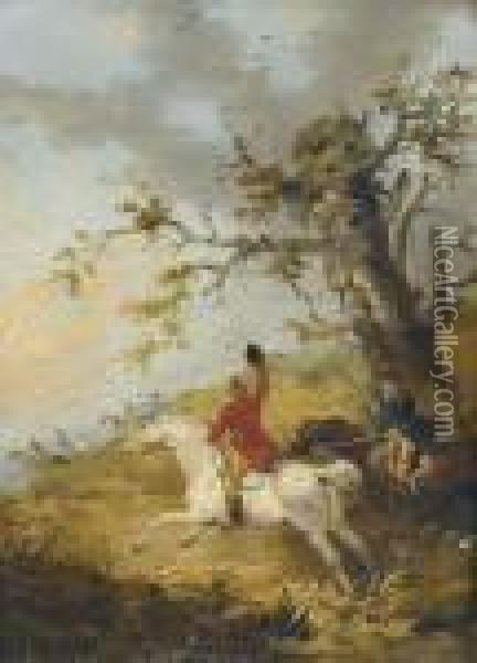 Landschaftspartie Mit Parforce-reitern Oil Painting - George Morland