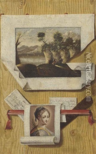 A Tromp L'oeil Of Two Paintings And Two Letters Oil Painting - Andrea Domenico Remps