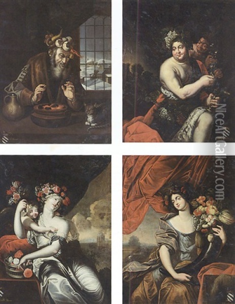 Allegories Of The Four Seasons: Winter; Spring; Summer; Autumn Oil Painting - Abraham Janssens