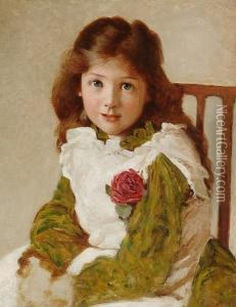 Portrait Of A Young Girl, Thought To Be The Artist's Daughter Oil Painting - George Dunlop, R.A., Leslie