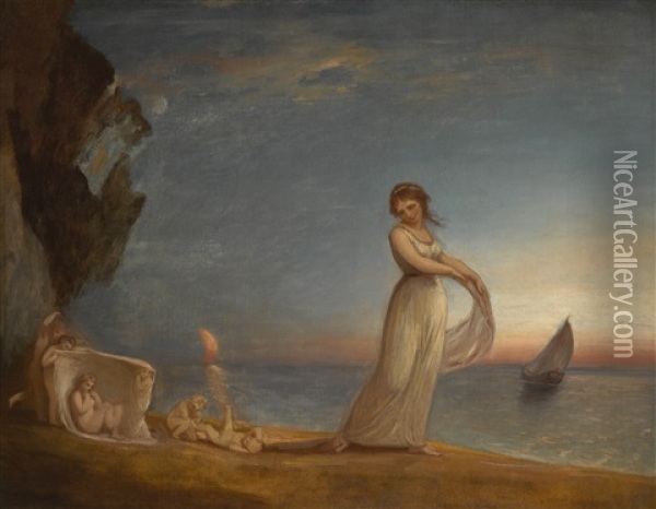 The Indian Woman, From A Midsummer Night's Dream Oil Painting - George Romney