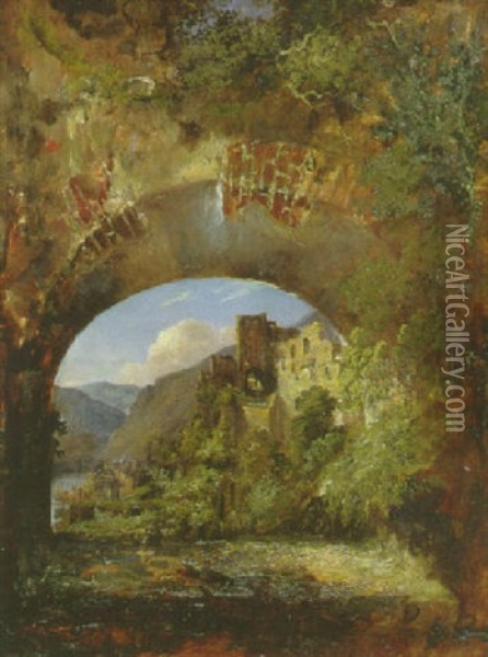 Burg Rheinfels Bei St. Goar Am Rhein Oil Painting - Konstantinos Bolanachi