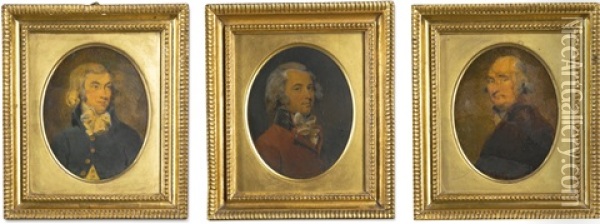 Portraits Of Sir William Forbes, 6th Bt. (1739-1806); Sir William Forbes, 7th Bt. (1773-1828); And Lt. Colonel Hay Oil Painting - William Staveley