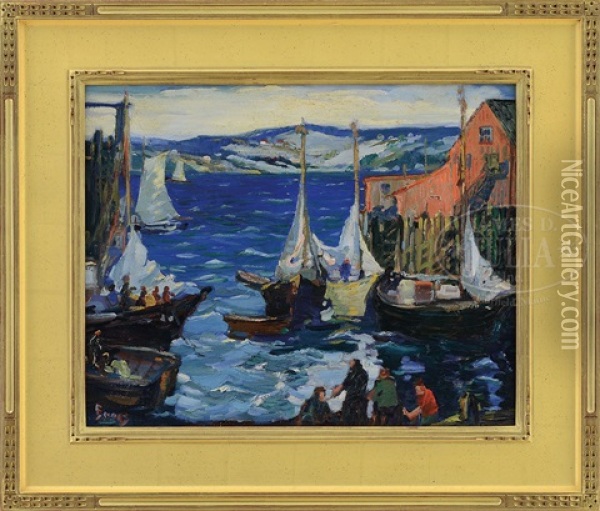 Busy Harbor Day Oil Painting - George Pearse Ennis