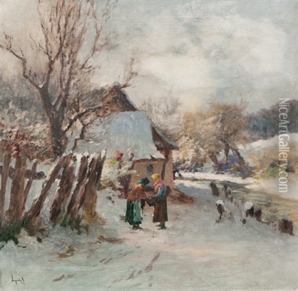 Winterly Idyll Oil Painting - Antal (Laszlo) Neogrady