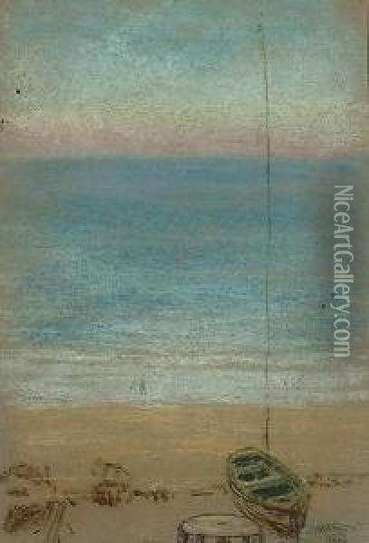 Grounded Fishing Boat Oil Painting - Thomas Robert Way