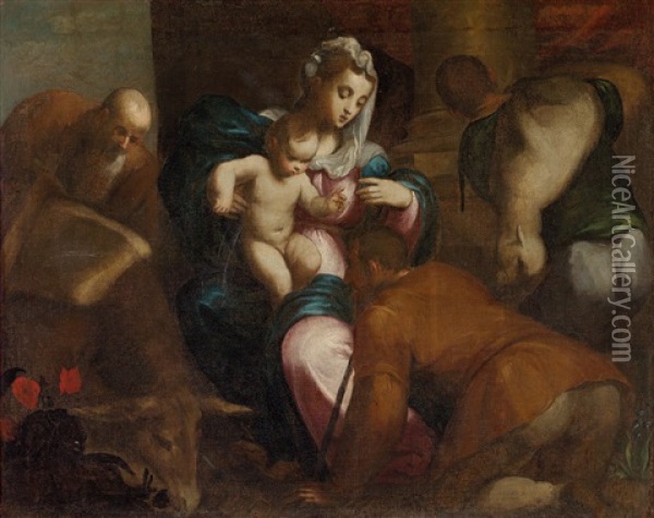 The Adoration Of The Shepherds Oil Painting - Jacopo dal Ponte Bassano