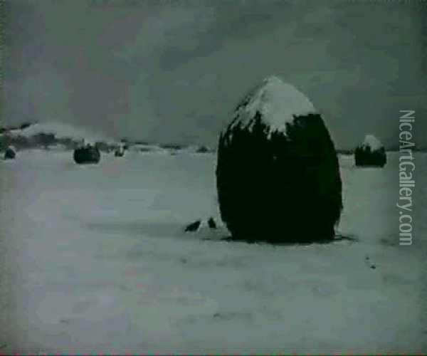 Haystacks In Winter Oil Painting - George Harvey