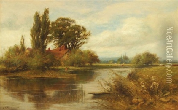 River Landscape Oil Painting - Henry John Kinnaird