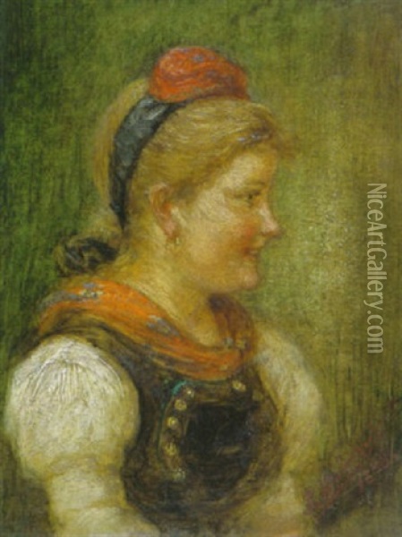 Schwalmer Bauernmadchen In Tracht Oil Painting - Ludwig Blume-Siebert