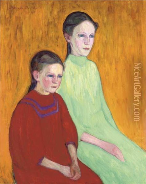 Two Girls Oil Painting - Nils Von Dardel