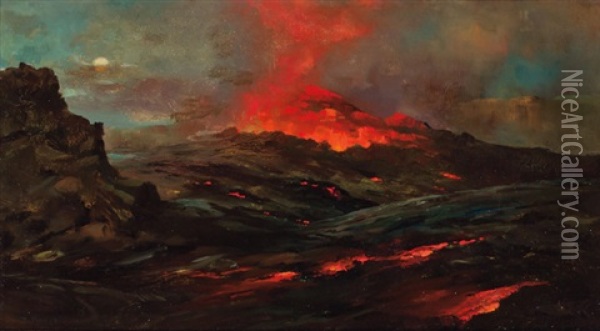 Kilauea Erupting Oil Painting - David Howard Hitchcock