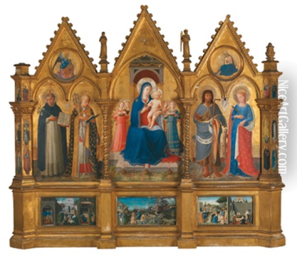 Polittico Dei Domenicani - Madonna Mit Kind Und Heiligen (polyptych) Oil Painting - Fra Angelico