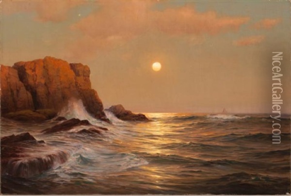 Caswell's Peak, Star Island, Isle Of Shoals Oil Painting - Warren W. Sheppard