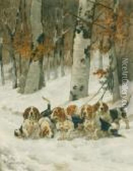 Bassets Artesiens Dans La Neige Oil Painting - Charles Fernand de Condamy