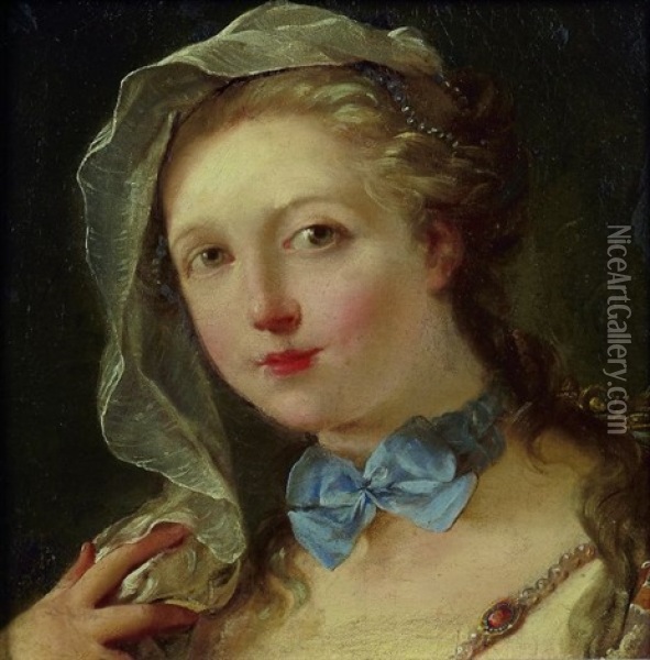 Jeune Fille En Buste Portant Un Voile Oil Painting - Jean Baptiste Henri Deshays