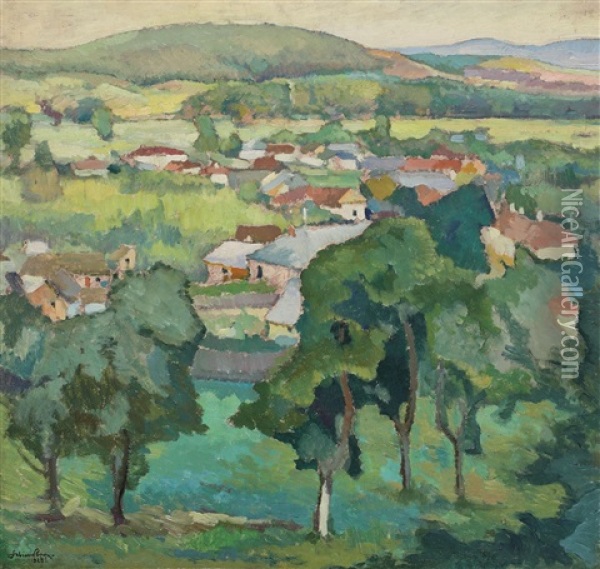 Village Oil Painting - Sabin I. Popp