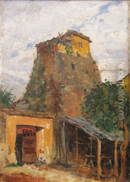 The House On The Hill Oil Painting - Constantin Petrescu-Dragoe