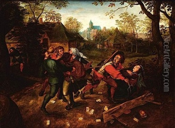 Une Rixe De Jeu Entre Paysans Oil Painting - Pieter Brueghel the Younger