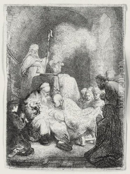 The Circumcision: Small Plate (b., Holl. 48; H. 19; Bb. 30-8) Oil Painting - Rembrandt Van Rijn