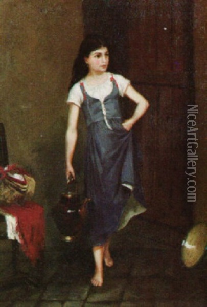 Young Serving Girl Carrying A Large Kettle Oil Painting - Kitty (Tollin-Fornier) Fornier