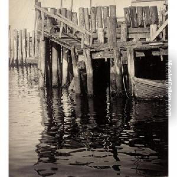 The Landing Stage, Circa 1907 Oil Painting - R.L. Sleeth