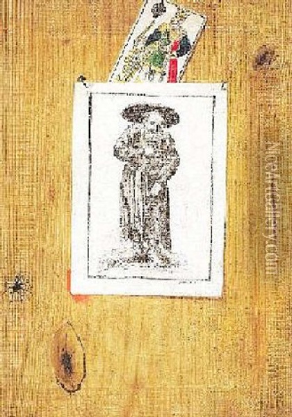 Trompe L'oeil, Radierung Und Spielkarte Auf Einer Holztafel Oil Painting - Gabriel (Gaspard) Gresly