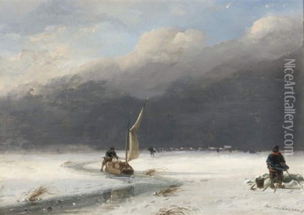 Ice Sailing Oil Painting - Nicolaas Johannes Roosenboom