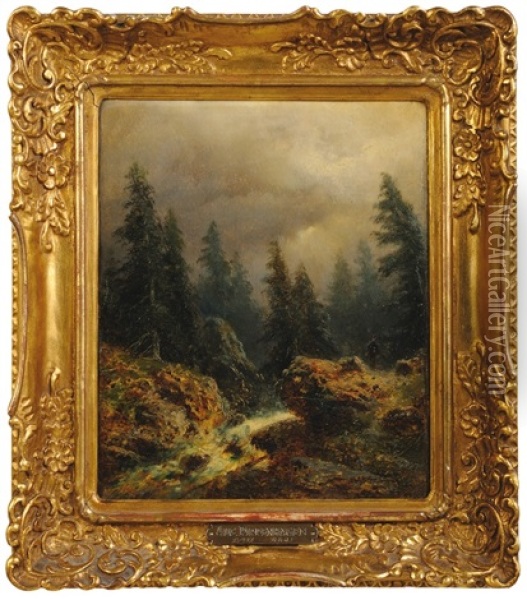 Mountain Stream Oil Painting - August Bedrich Piepenhagen