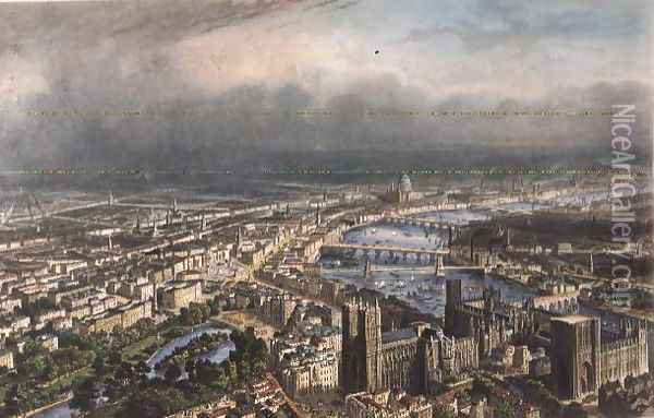 General Aspect of London, from Westminster Abbey, c.1850 Oil Painting - Henri Michel Antoine Chapu