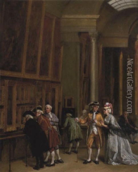 La Visite Du Louvre En Galante Compagnie Oil Painting - Leon Marie Constant Dansaert
