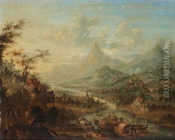 An Extensive River Landscape With Figures Oil Painting - Cornelis Verdonck