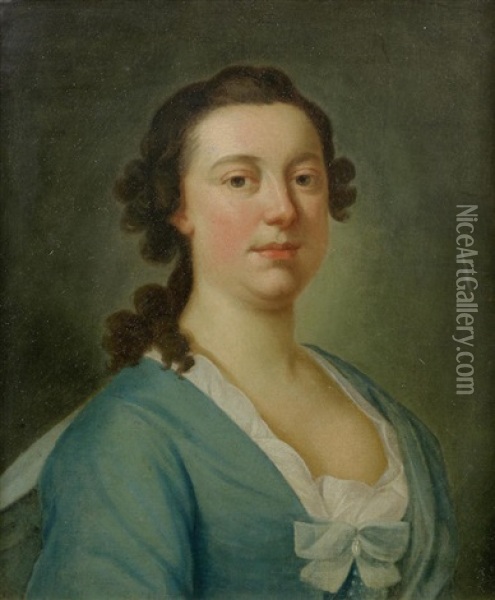 Portrait Of Lady, Traditionally Identified As The Daughter Of The Earl And Countess Of Castlemaine, Bust-length, In A Blue Dress Oil Painting - Thomas Hudson