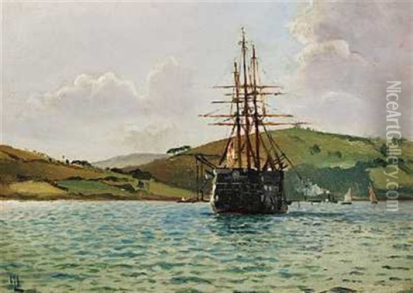 Linieskibet "ganges" Ud For Falmouth Oil Painting - Holger Luebbers