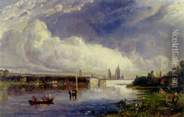 View Of The Seine, Rouen Beyond Oil Painting - Paul Huet