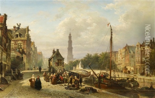 An Der Keizersgracht In Amsterdam Oil Painting - Elias Pieter van Bommel