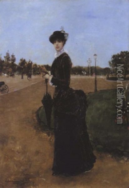 Parisienne Au Bois De Boulogne Oil Painting - Norbert Goeneutte