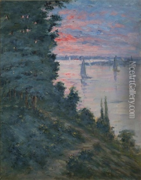 Voiliers Sur La Seine Au Coucher Du Soleil Oil Painting - Blanche Hoschede-Monet