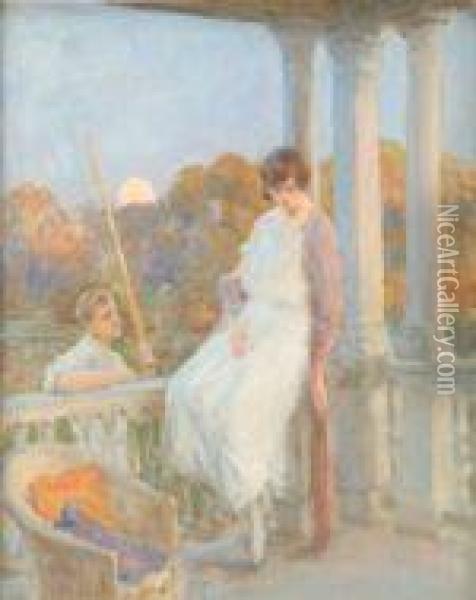 Youngcouple Upon A Porch Oil Painting - William Henry Margetson