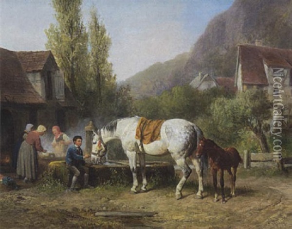 Am Dorfbrunnen Oil Painting - Reinhold Braun