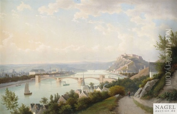 Mosellandschaft Bei Koblenz Mit Der Festung Ehrenbreitstein Oil Painting - Walther Wuennenberg