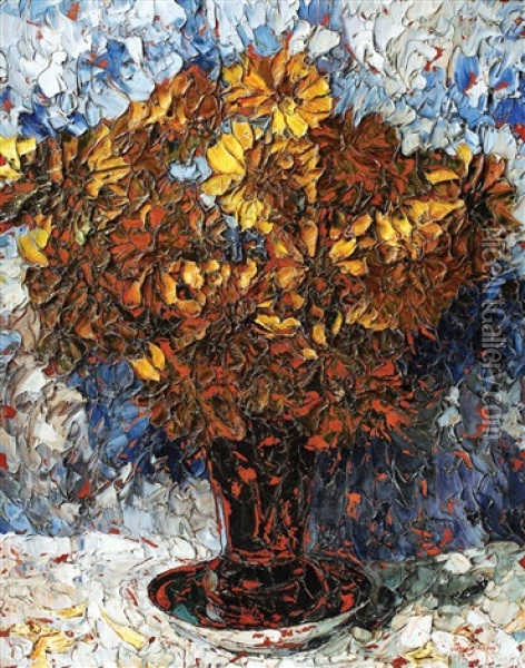 Crizanteme Oil Painting - Petru Bulgaras